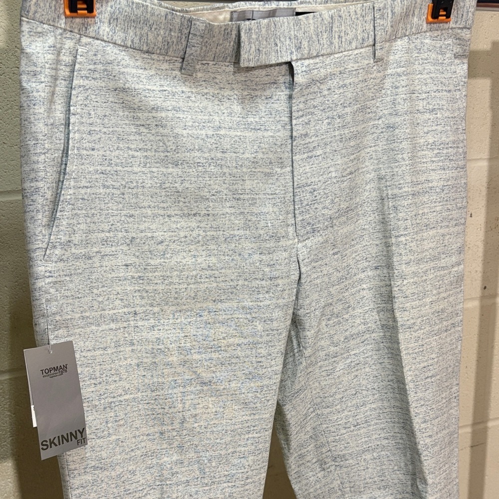 🔥 NEW w/ tags Topman Linen cotton texture skinny suit pants blue green hue 32